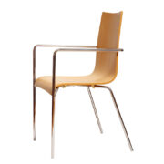 Krzesło stołowe/biurowe z jasnej grubej giętej sklejki na chromowanych metalowych nogach, Niemcy, lata 80-90.