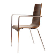 Krzesło stołowe/biurowe z ciemnej grubej giętej sklejki na chromowanych metalowych nogach, Niemcy, lata 80-90.