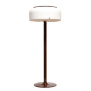 Czekoladowa metalowa jednopunktowa lampa podłogowa z dużym kloszem z mlecznego pleksiglasu, projekt Anders Pehrson dla Ateljé Lyktan, Space Age, Szwecja, lata 70.