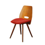 Krzesło jadalniane z oparciem z giętej sklejki i tapicerowanym siedziskiem z poduszką , proj. František Jirák dla Tatra Nabytok, Czechosłowacja, lata 60.