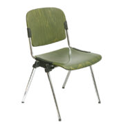 Zielone krzesło stołowe/biurowe z oparciem i siedziskiem ze sklejki osadzonych na metalowej chromowanej konstrukcji, Kusch+Co, Niemcy, lata 80.