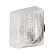 Duży kwadratowy szklany jednopunktowy przezroczysty, fakturowy kinkiet z czarną metalową obejmą, Elektrosvit, Czechosłowacja, lata 70.