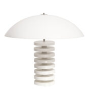 Duża dwupunktowa mleczno biała lampa biurkowa/stołowa "Alladin" z nogą z krążków i kloszem w kształcie kopuły z tworzywa sztucznego, Harco Loor, Holandia, lata 80