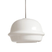 Jednopunktowa lampa sufitowa z mleczno-białym szklanym kloszem, Osvetlovací Sklo Valašské Medziřičí, Czechosłowacja, lata 70.