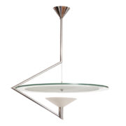 Duża szklana lampa sufitowa na stalowej konstrukcji Olympia 2731, projekt Daniela Puppa dla Fontana Arte z Mediolanu, Włochy, lata 80.