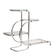 Modernistyczny kwietnik/etażerka/półka wolno stojąca na metalowych chromowanych rurkach z czterema szklanymi blatami w stylu Bauhaus, Kovona, Czechosłowacja lata 50.