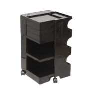 Czarny mobilny wózek, organizer, stolik pomocnik, ragał z tworzywa sztucznego (ABS) "Boby", projekt Joe Colombo dla firmy Bieffeplast Padova, Włochy, lata 70.