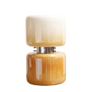 Delikatnie opalizująca biało-pomarańczowa szklana lampa biurkowa z metalową chromowaną klamrą, Vitropol, Huta Szkła Oświetleniowego "Białystok" w Białymstoku, Polska, lata 70.