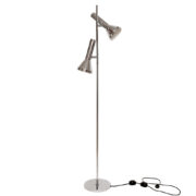 Smukła całkowicie chromowana dwupunktowa metalowa lampa podłogowa, Hustadt Leuchten, Niemcy/Neheim, lata 60.