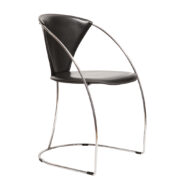 Czarne jadalniane/biurowe krzesło "Linda" ze skóry naturalnej na metalowej chromowanej konstrukcji, firma Arrben, Włochy, lata 80.