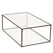 Duży prostokątny stolik kawowy/stolik pomocnik/konsola "Albert" z dwoma szklanymi blatami osadzonymi na metalowej matowej czarnej lakierowanej ramie, firma DUX, Szwecja, lata 80.