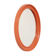 Owalne lustro w koralowej ramie z lakierowanego w połysku tworzywa, model „America” firmy Carrara & Matta, Space Age, Włochy, luty 1973 rok