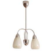 Dwupunktowa chromowana lampa sufitowa z dwoma szklanymi kloszami w stylu Mid Century Modern, Elektroinstala Děčín, Czechosłowacja, lata 50.