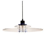 Okrągła kilkuwarstwowa lampa sufitowa z metalu i półprzepuszczalnego pleksi model "Space" typ 003, średnica 47 cm, Design Light A/S, Space Age, Dania, lata 70/80.