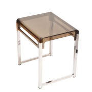 Stolik boczny/stolik nocny/stolik pomocnik na metalowymi chromowanymi nogami z brązowym półprzepuszczalnym blatem z pleksi, Space Age, projekt Marc Berthier, Francja, lata 70.