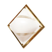 Duża kwadratowa jednopunktowa mlecznobiała lampa ścienna/kinkiet ze złotymi dodatkami z kloszem z tworzywa, Włochy, lata 80.