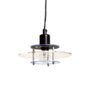 Nieduża okrągła kilkuwarstwowa futurystyczna sufitowa lampa UFO z metalu i półprzepuszczalnego pleksi model "Space" typ 006, średnica 20 cm, Design Light A/S, Space Age, Dania, lata 70/80.