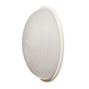 Duża okrągła metalowa jednopunktowa mlecznobiała lampa ścienna/kinkiet/plafon "Bulbo" z półprzezroczystym kloszem ze szkła opalowego, projekt Roberto Barbieri i Giorgio Marianelli dla Tronconi Illuminazione, Włochy, wzór z 1981 roku