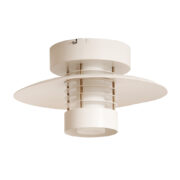 Biała metalowa jednopunktowa okrągłą lampa sufitowa/plafon ze szklanym dyfuzorem „Lilla Aurora”, projekt Olle Anderson dla firmy Boréns, Szwecja, lata 80.