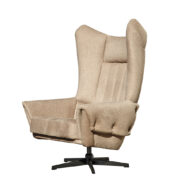 Duży i szeroki z wysokim oparciem i zausznikami obrotowy fotel "Uszak" w jasno kremowym melanżowym obiciu, UP Závody Rousínov, Czechosłowacja, lata 70.