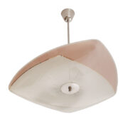 Mlecznobiało-różowo szara asymetryczna szklana trzypunktowa lampa sufitowa „Parasolka” ze złoceniami, Napako, Czechosłowacja, lata 60.