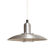 Jednopunktowa ażurowa nieduża metalowa srebrna lampa wisząca "Luna", Space Age, firma Jeka Metaltryk, Dania, lata 80.