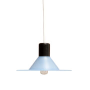 Drobna okrągła niebieska szklana lampa sufitowa z czarnym metalowym kapturkiem, Design Light A/S, Slim UFO, Dania, lata 80/90.