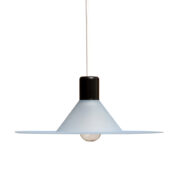 Okrągła jasnoniebieska szklana lampa sufitowa z czarnym metalowym kapturkiem, Design Light A/S, Slim UFO, Dania, lata 80/90.