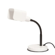 Nieduża lampa biurkowa z giętym czarnym metalowym ramieniem i ruchomą białą metalową głowicą, Nouva Veneta Lumi, Włochy, lata 80.