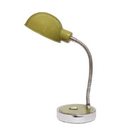 Zielona jednopunktowa metalowa lampa biurkowa/nocna z chromowanymi elementami i giętym ramieniem, Włochy, lata 70.