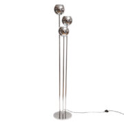Wysoka trzypunktowa chromowana lampa podłogowa typu Up Light z trzema ramionami, projekt Goffredo Reggiani dla Reggiani, Space Age, Włochy, lata 60.