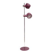Dwupunktowa purpurowa metalowa lampa podłogowa z ruchomymi głowicami "Piccolo" firmy Lyfa, Dania, lata 70.