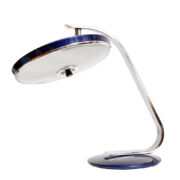 Metalowa dwupunktowa kobaltowa lampa biurkowa 520 C z ruchomym szklanym kloszem i chromowanym ramieniem, projekt Luis Pérez de la Oliva dla firmy Fase, Hiszpania, lata 70.
