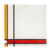 Duża kwadratowa czteropunktowa mlecznobiała lampa ścienna/kinkiet ze szklanym fakturowym kloszem z geometryczny zdobieniem a'la Mondrian, firma Eglo, Włochy, lata 80.