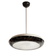 Metalowa czarna sześciopunktowa lampa sufitowa "UFO"  w stylu projektów Josefa Hůrki z dwoma szklanymi fakturowymi świetlikami, Kovona, Art Deco, Czechosłowacja, lata 50.