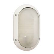 Jednopunktowa outdoorowa lampa ścienna/kinkiet ze szklanym reliefowym matowym mlecznobiałym kloszem w białej metalowej oprawie, firma Prisma TYP PLUS 0V 280/1P , Włochy, lata 80/90.