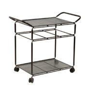 Metalowy mobilny czarny wózek barowy z dwoma szarymi blatami z blachy perforowanej "Filigree KRI", projekt Niels Gammelgaard dla IKEA, wzór z 1988 roku.