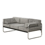 Trzyosobowa sofa w czarno-białym obiciu na chromowanej metalowej konstrukcji z giętych rur, funkcjonalizm/bauhaus, wytwórnia Hynek Gottwald, Czechosłowacja, lata 30-50.