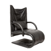 Czarny fotel wypoczynkowy "ZEN" ze skóry naturalnej z poduszką, projekt Claude Brisson dla Ligne Roset, Francja, wzór z 1986 roku