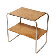 Stolik/konsola B12 z dwoma fornirowanymi blatami osadzonych na metalowych chromowanych giętych rurkach, projekt Marcel Breuer, Bauhaus, wzór z lat 30.