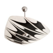 Mlecznobiało-czarna trzypunktowa szklana lampa sufitowa "Parasolka" w geometryczne wzory ze złoceniami, Kamenický Šenov, Czechosłowacja, lata 60.