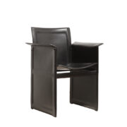 Czarne geometryczne postmodernistyczne krzesło jadalniane z grubej skóry naturalnej "Solaria", projekt Tito Agnoli dla Arrben, Włochy, lata 80.