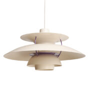 Duża jasnokremowa metalowa jednopunktowa skandynawska lampa wisząca PH5, projekt Poul Henningsen dla firmy Louis Poulsen, Dania, wzór z 1958 roku