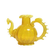 Żółty szklany ręcznie formowany czajnik/imbryk/smok, projekt Jerzy Słuczan-Orkusz, Krakowski Instytut Szkła, Polska, lata 70.