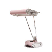 Metalowa różowa dwupunktową lampa biurkowa N71 w stylu Art Deco z chromowanymi elementami  z regulowaną wysokością i kątem nachylenia klosza, projekt Eilleen Gray dla firmy Jumo, Francja, wzór z 1945 roku