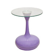 Stolik kawowy / stolik pomocnik ze szklanym masywnym okrągłym blatem na fioletowej organicznej nodze z tworzywa, Space Age, Włochy, lata 70.