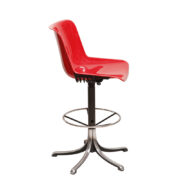 Obrotowy stołek/hoker "Modus" z regulowaną wysokością na metalowej nodze z czerwonym siedziskiem z tworzywa ABS, projekt Osvaldo Borsani dla firmy Tecno, Włochy, lata 70.