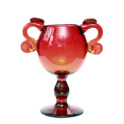 Czerwono-żółty szklany ręcznie formowany puchar/wazon/kielich, projekt Jerzy Słuczan-Orkusz, Krakowski Instytut Szkła i Ceramiki, lata 70.