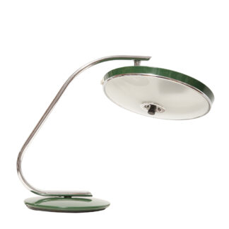 Metalowa dwupunktowa zielona lampa biurkowa 520 C z ruchomym szklanym kloszem i chromowanym ramieniem, projekt Luis Pérez de la Oliva dla firmy Fase, Hiszpania, lata 70.