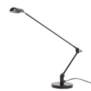 Czarna minimalistyczna metalowa lampa biurkowa z ruchomymi ramionami i kloszem, Pola Amstelveen, Holandia, lata 80.